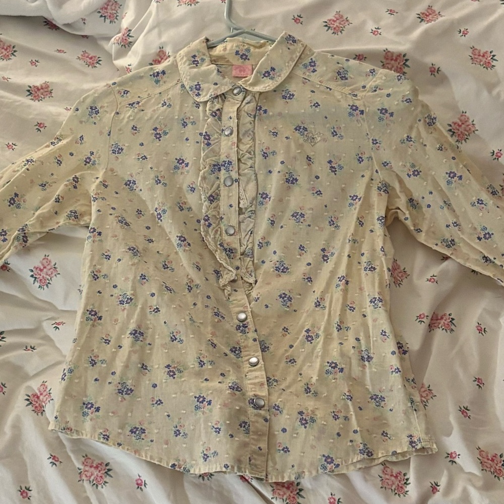 Floral Kids Blouse - Cream with Purple Accents